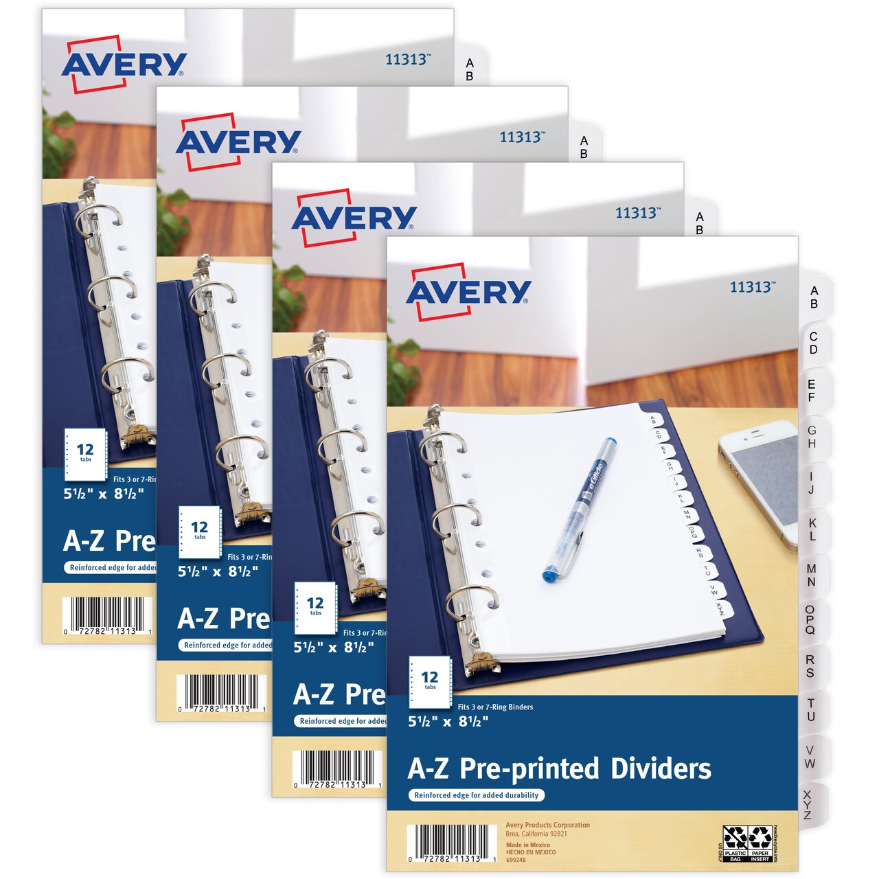 Avery A-Z Mini Dividers for 3 Ring Binders, 12 Tabs per Set, 8.5" x 5.5", Pre-printed Tabs, 4 Binder Divider Sets (43131)